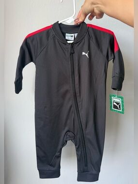 Puma Baby Zip Jumpsuit Black with Red